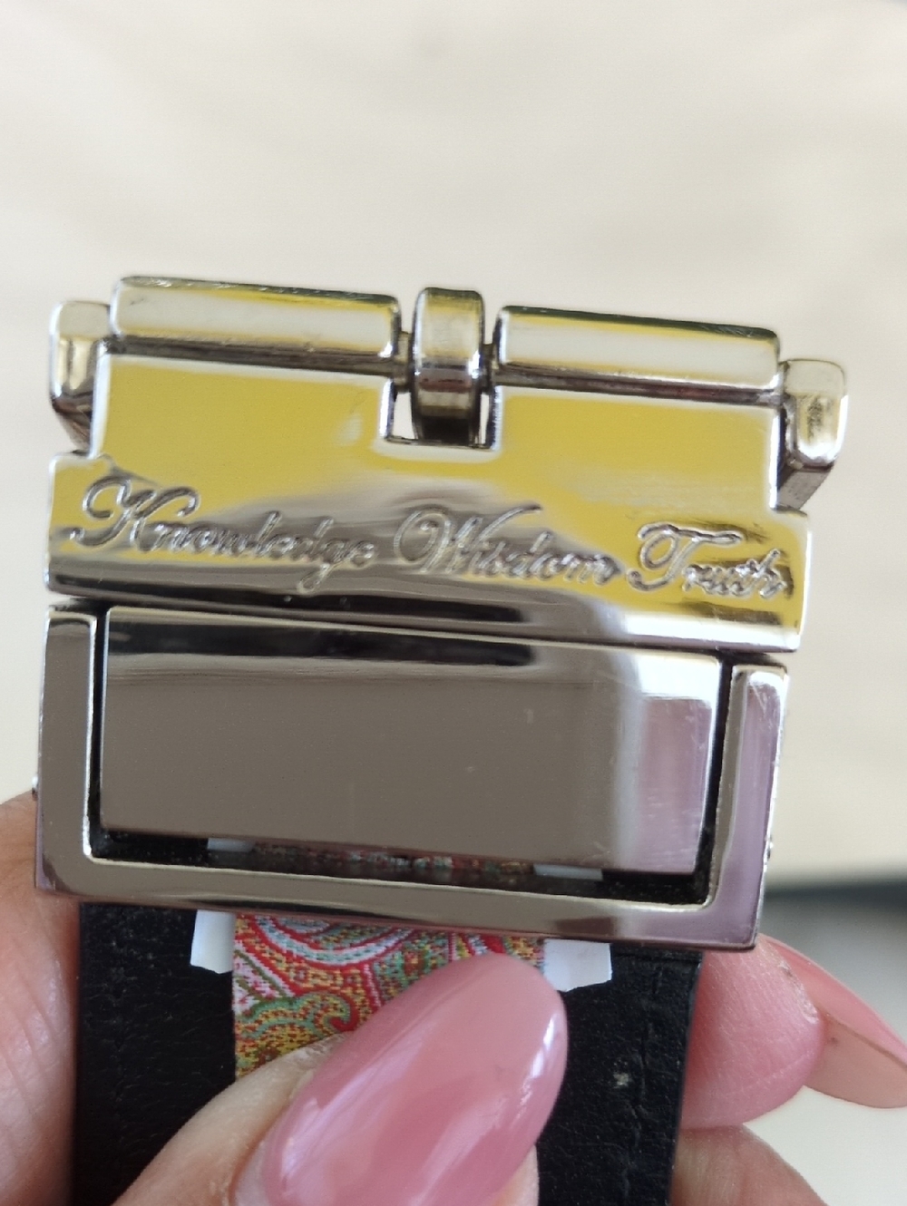 Robert Graham Colorful Mosaic, Reversable Leather Belt with Silver Hardware - Picture 3 of 9